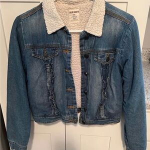 Old Navy Blue Denim Jacket with White Sherpa Collar